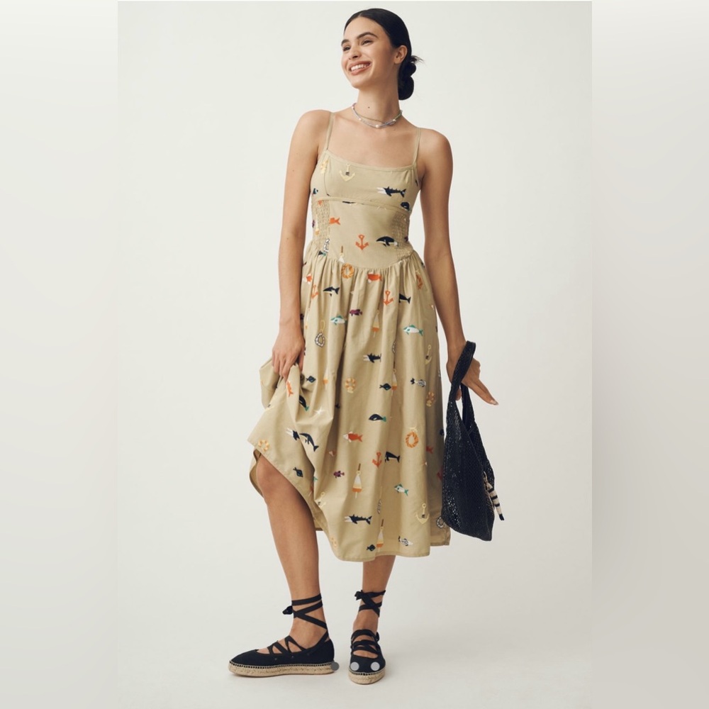 Anthropologie Maeve Sleeveless Square-Neck Drop-Waist Midi Dress XL P